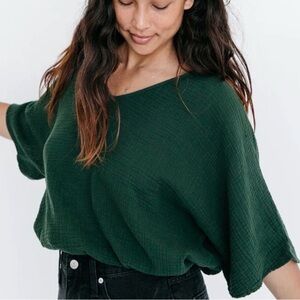 Suunday Gauze Cotton Dolman Top, Size Small, Kombu Green